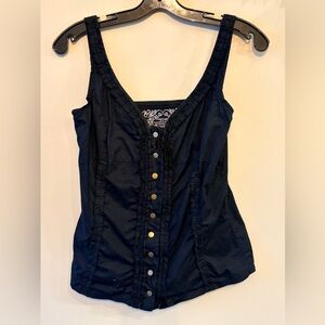 NOMADS HEMP WEAR Hemp Blend Black Ruffled Snap-Front Women's Tank Top